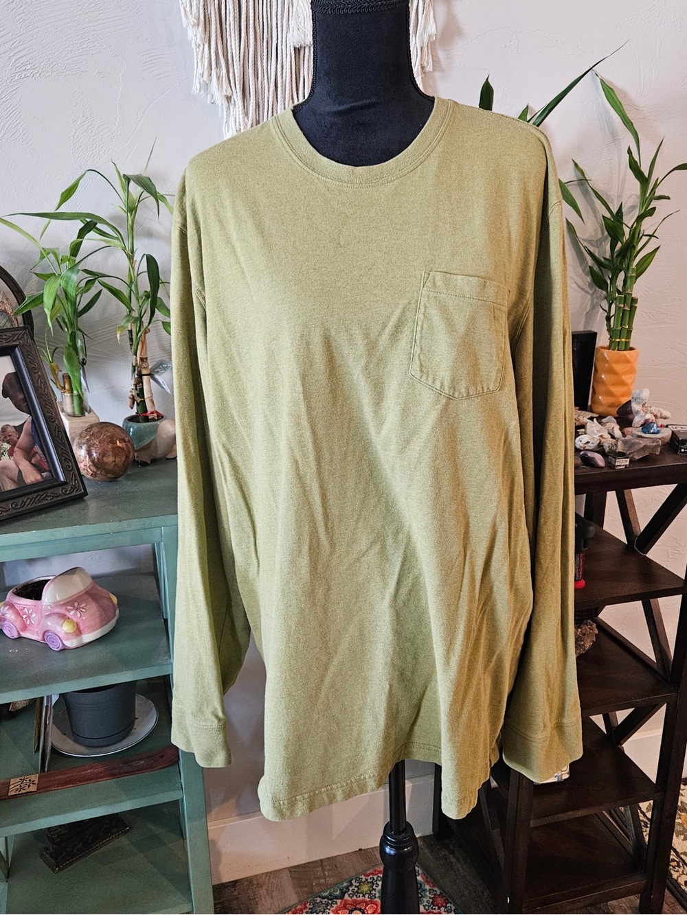 Eddie Bauer Olive Green Long-Sleeve Crewneck Pocket Tee